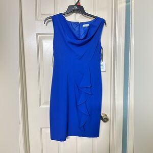Calvin Klein cobalt blue sleeveless ruffle dress sz 8 NWT